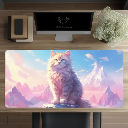 Landscape mousepad with a cat, kitten desk mat