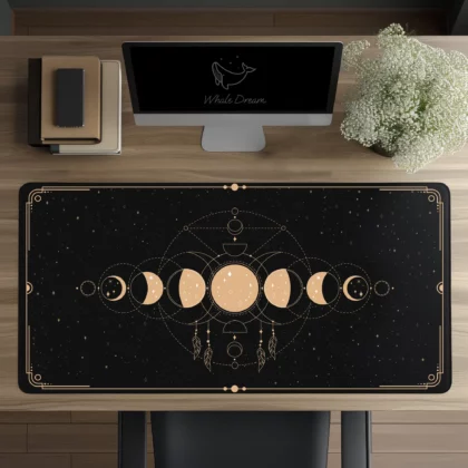 Moon phases mousepad, Celestial desk mat
